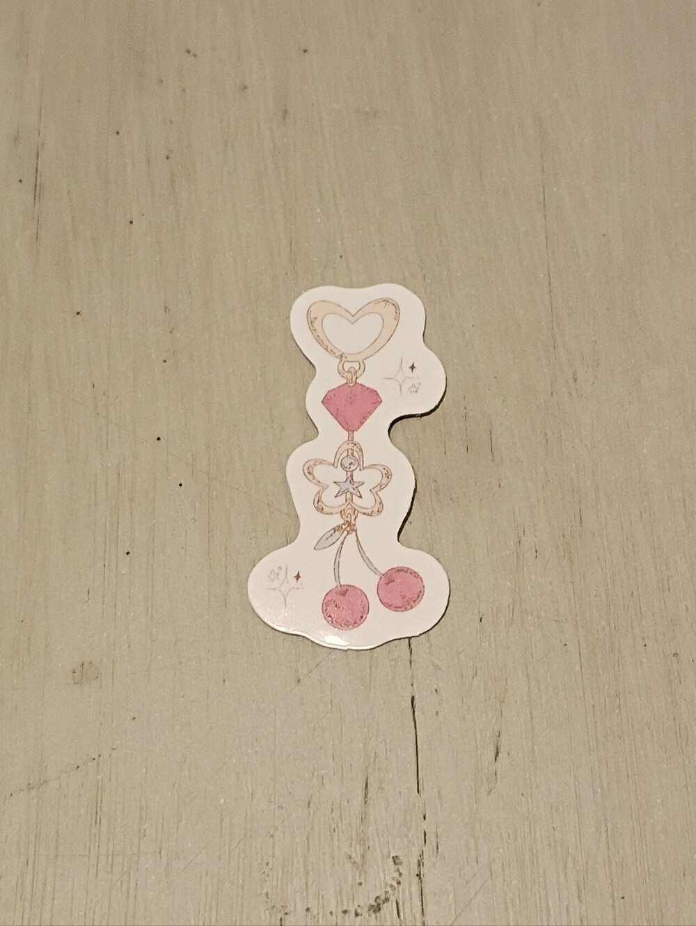 10/$10 Sticker Decal - Gold Heart Keychain Red Bead Gold Flower Star & Cherries